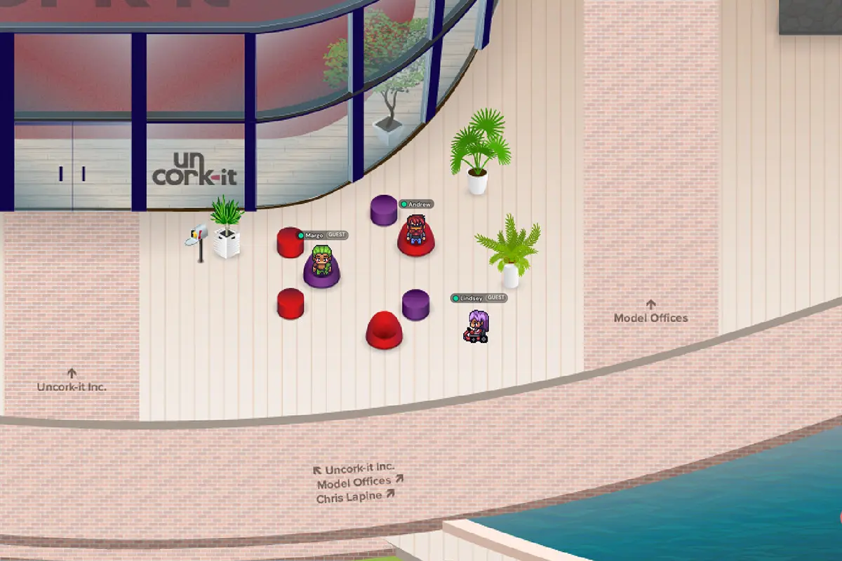 Screenshot of Uncork-it’s virtual office park