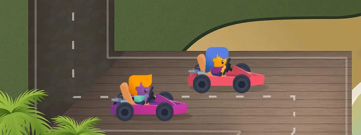 Screenshot of several people competing in a go-kart race in the metaverse